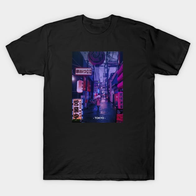 Tokyo Street Neon Synthwave T-Shirt by JeffDesign